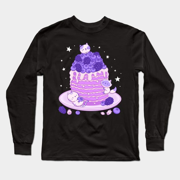 Kawaii Pancake Blueberry Blackberry Cats Long Sleeve T-Shirt by esturgeo